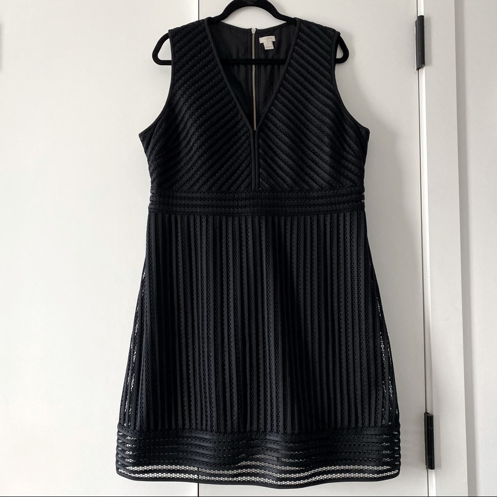 J. Crew Striped Mesh Eyelet V-Neck Black Dress 20